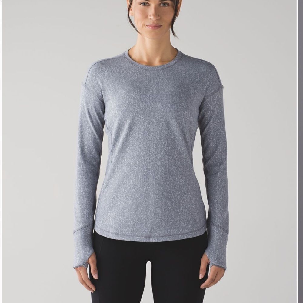 LULULEMON Outrun Long Sleeve Rulu Top Jacquard Artic Ice Gray White 8 Medium